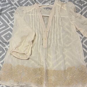 TIBI Cream Blouse with Gold Detailing